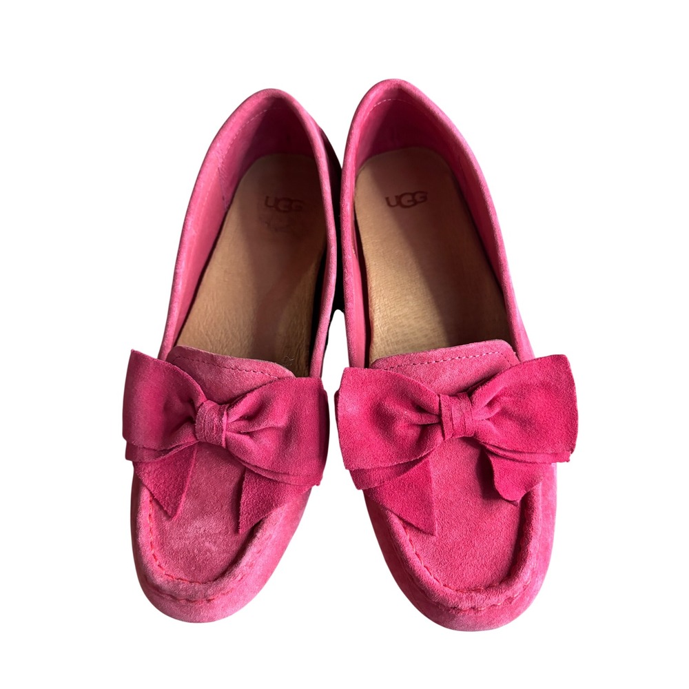 UGG Women Pink Suede Bow Loafers Driving Moccasins 1010098 Size 6